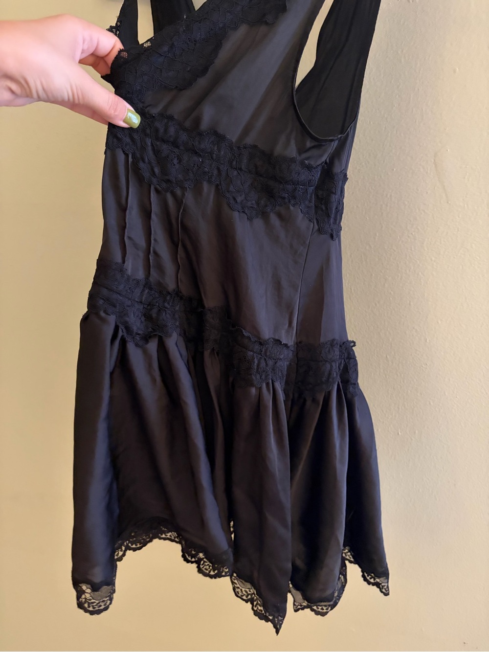 Free People Black Lace Trim V-Neck Women's Top - Picture 5 of 8